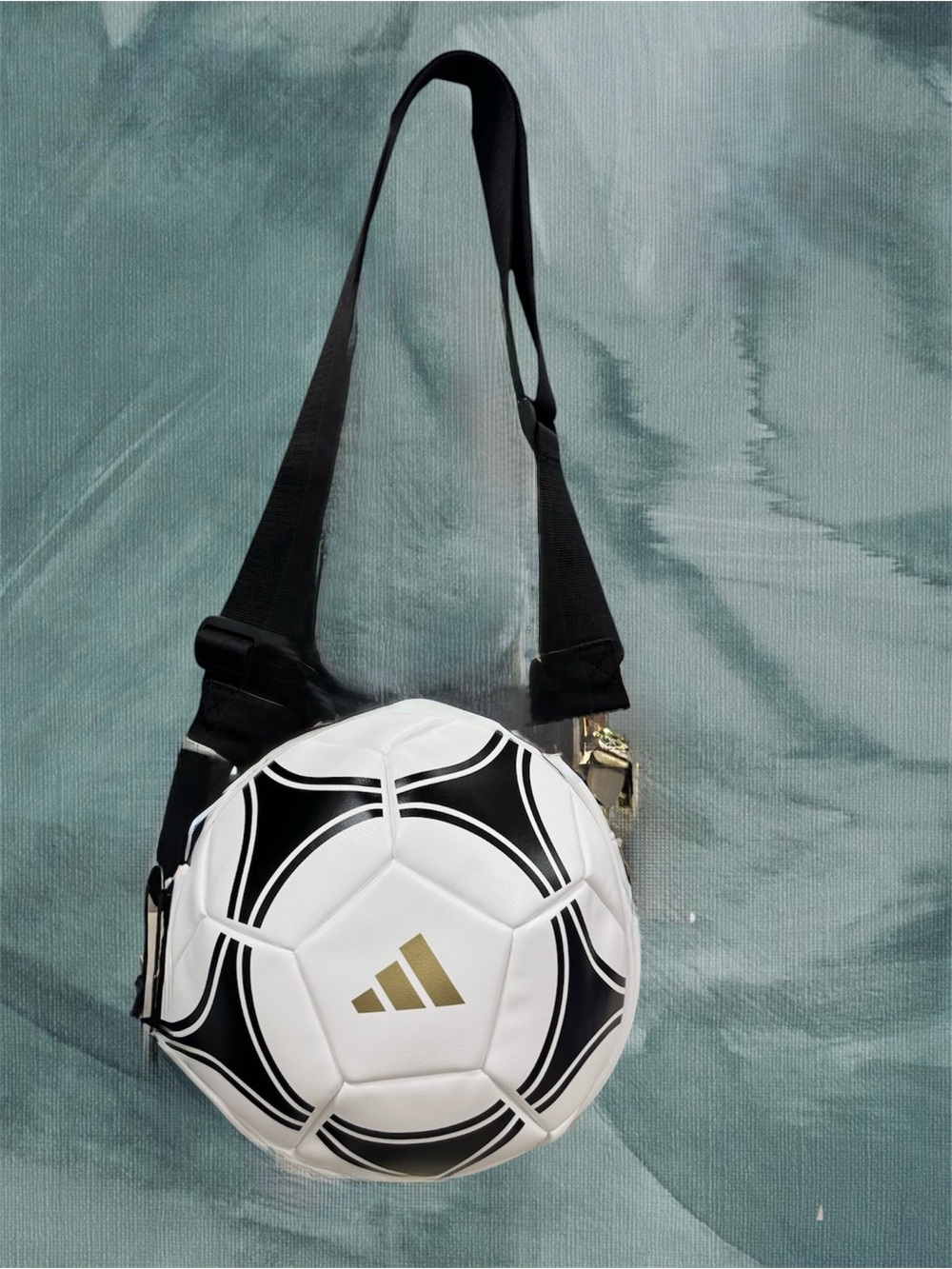 adidas White Black Soccer Ball Crossbody with Gold Logo